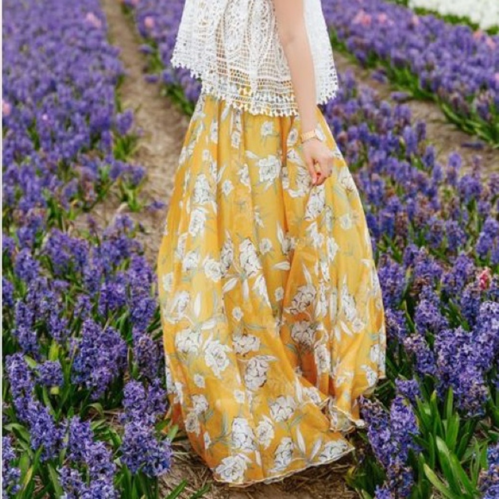 Chicwish Marigold Yellow Flower Season Floral Chiffon Maxi Skirt - Picture 2 of 6